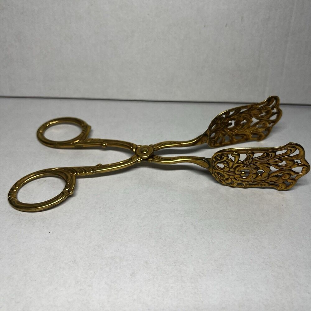Vintage Solingen Germany Gold Plated Hildesheimer Rose Pastry Scissor Tongs